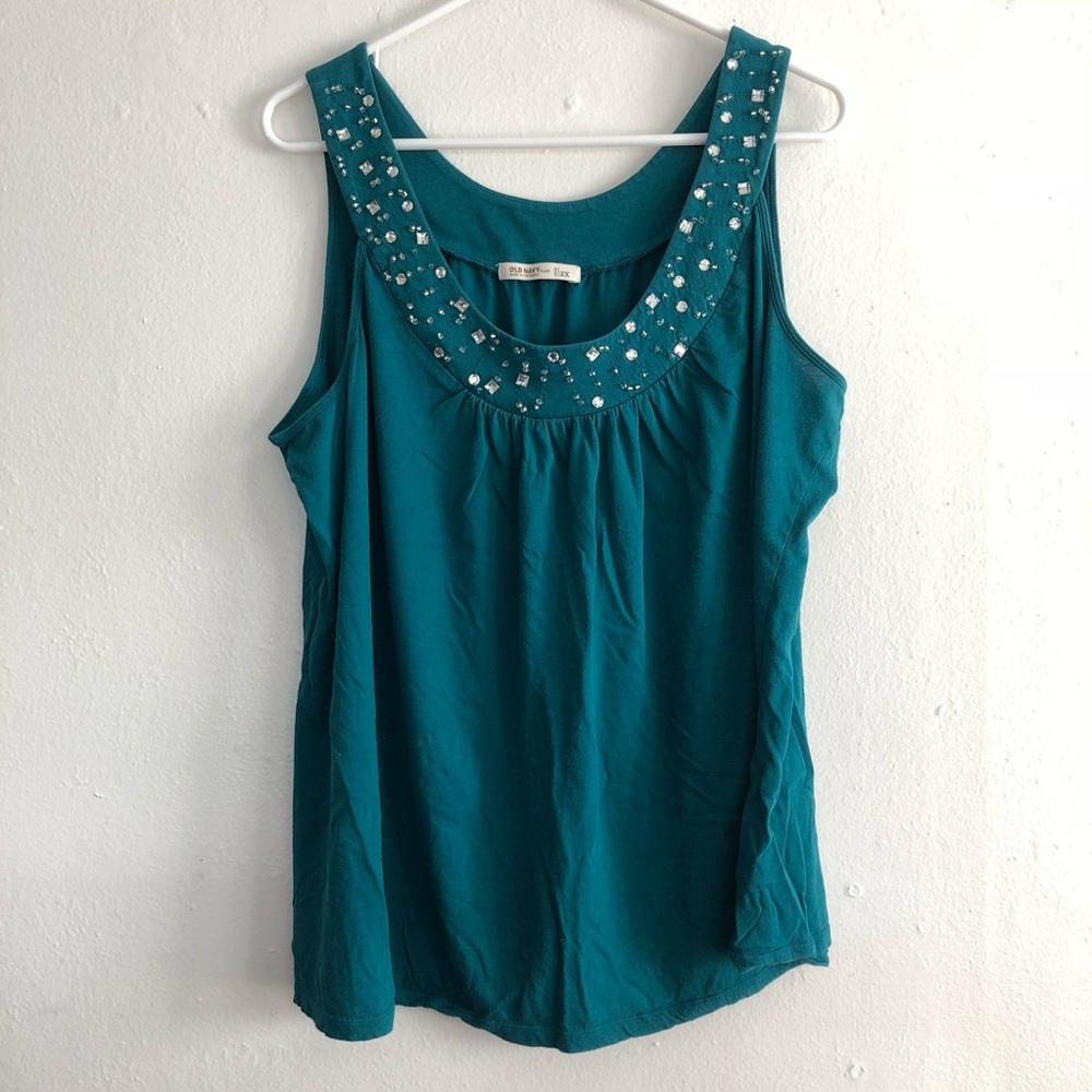Old Navy Embellished Rhinestone Teal Scoop Tank 2x